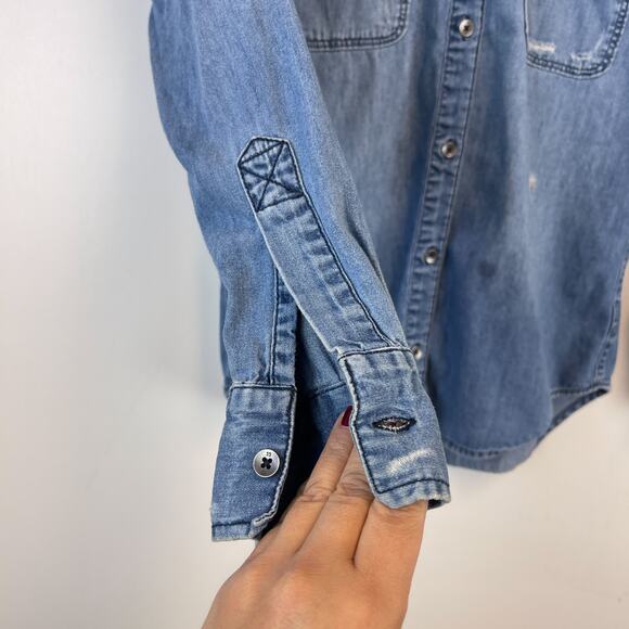 Joe’s Jeans Collection XS Distressed Cotton Chambray Button Shirt Blue - Picture 6 of 11